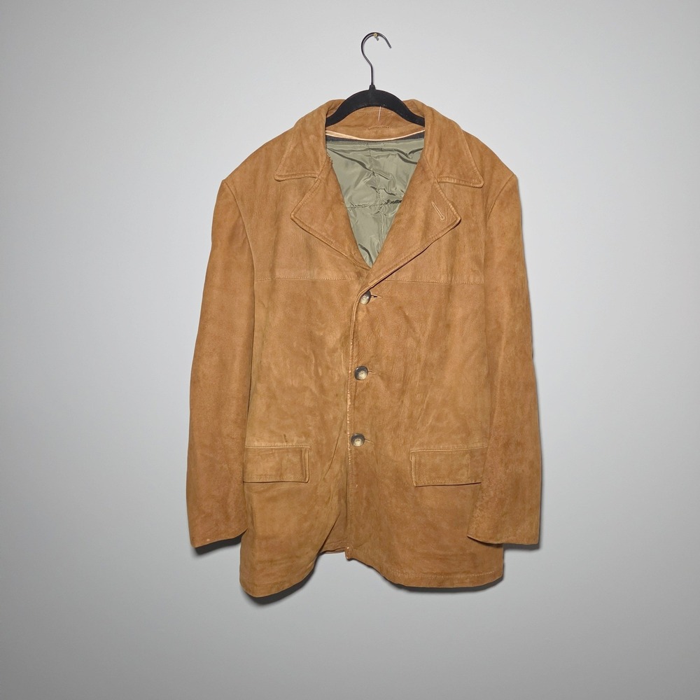 Vintage 70s Suede Leather Jacket Mens L 44 Tan Quilted Liner Field Coat Western
